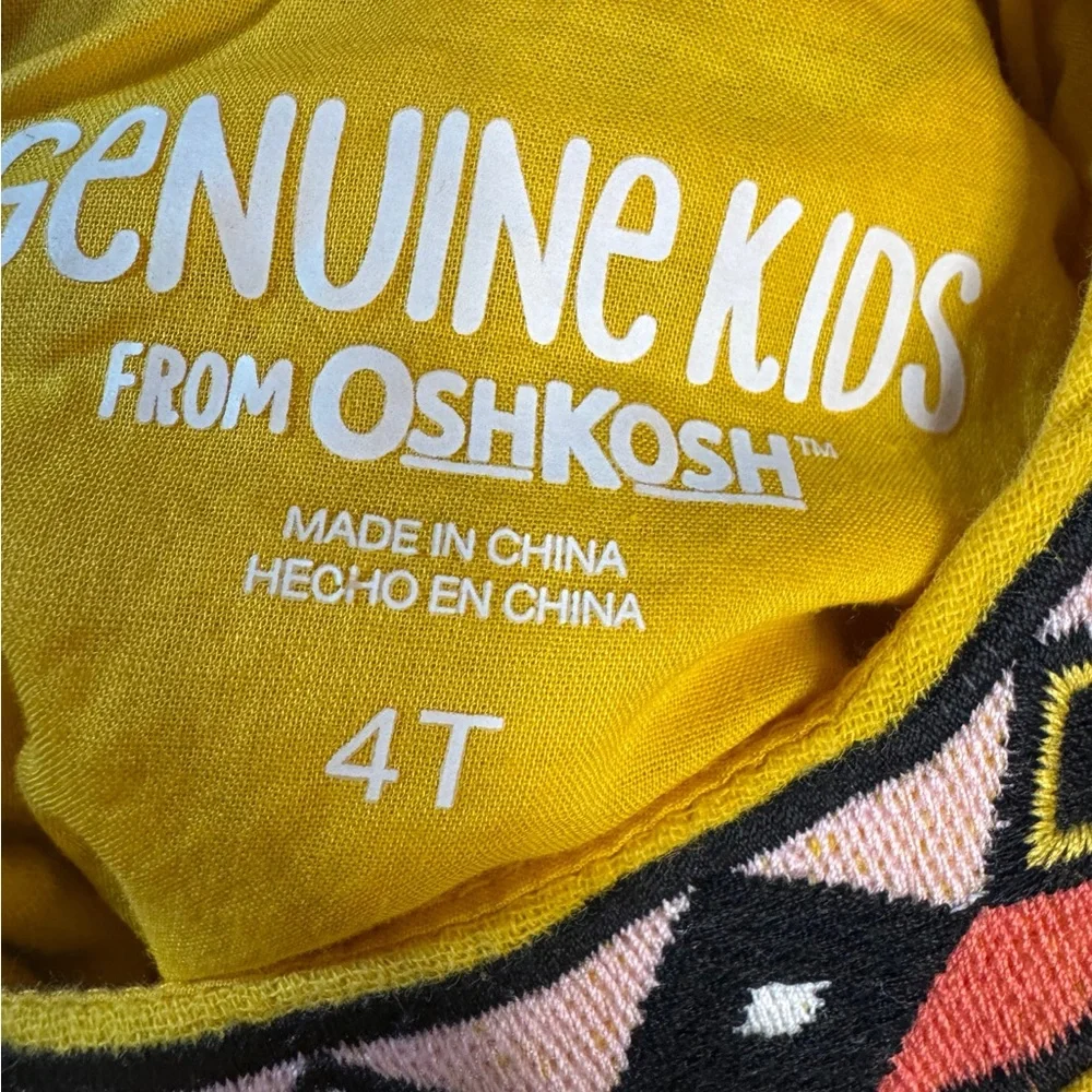 OshKosh B’gosh Mustard Yellow Gauze Dress. Embroidered Trim. 4T. Great Condition